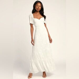 Lulus White Jacquard Lace-up Maxi Dress- Size Small